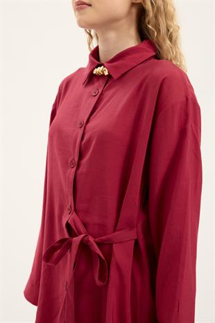 Twıla Bağcıklı Modal Gömlek - Bordo