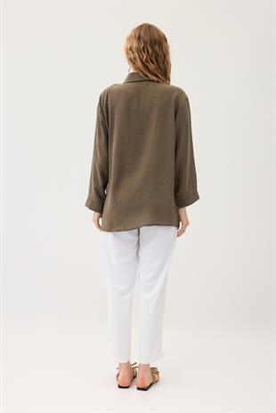 Twıla Bağcıklı Modal Gömlek - Haki