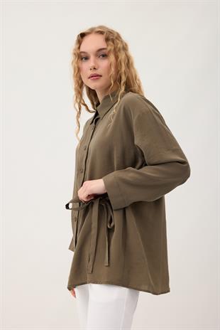 Twıla Bağcıklı Modal Gömlek - Haki