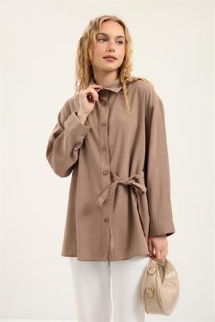 Twıla Bağcıklı Modal Gömlek - Koyu vizon 