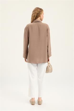 Twıla Bağcıklı Modal Gömlek - Koyu vizon 