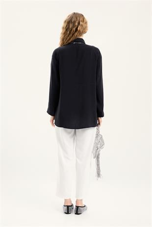 Twıla Bağcıklı Modal Gömlek - Siyah