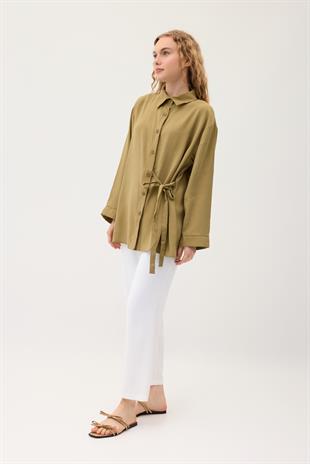 Twıla Bağcıklı Modal Gömlek - Yağ yeşil 