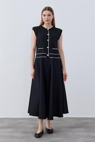 Twila Gold Düğmeli Basic Süveter - Siyah