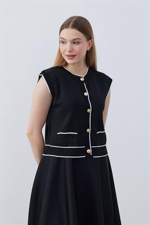 Twila Gold Düğmeli Basic Süveter - Siyah