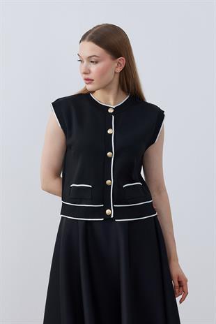 Twila Gold Düğmeli Basic Süveter - Siyah