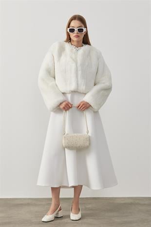 Valencia Peluş Kürk Ceket - Beyaz