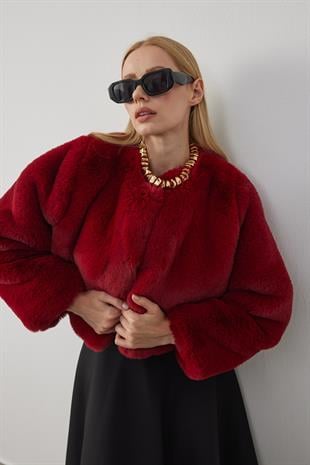 Valencia Peluş Kürk Ceket - Bordo
