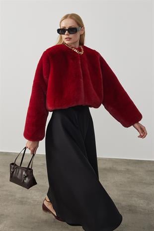 Valencia Peluş Kürk Ceket - Bordo