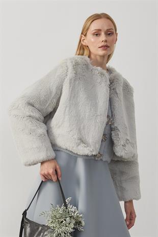 Valencia Peluş Kürk Ceket - Gri