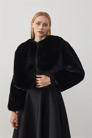 Valencia Peluş Kürk Ceket - Siyah