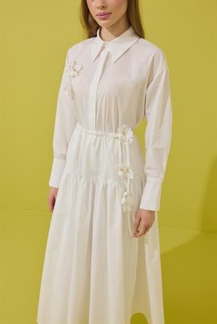 Vanessa Çiçek İşlemeli Taşlı Poplin Takım - Beyaz