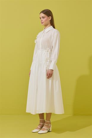 Vanessa Çiçek İşlemeli Taşlı Poplin Takım - Beyaz