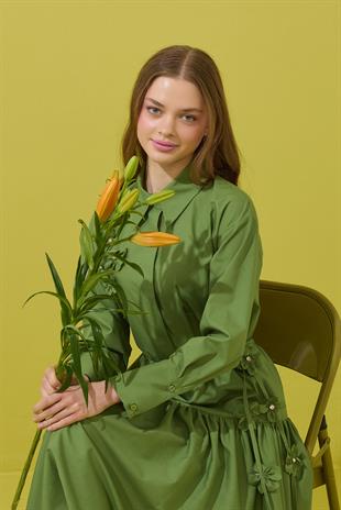 Vanessa Çiçek İşlemeli Taşlı Poplin Takım - Yeşil 