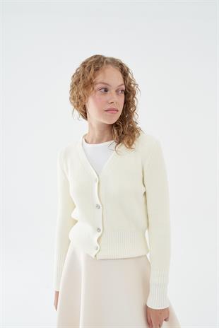 VANESSA TAŞ DÜĞMELİ HIRKA - EKRU