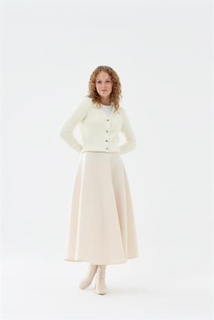 VANESSA TAŞ DÜĞMELİ HIRKA - EKRU