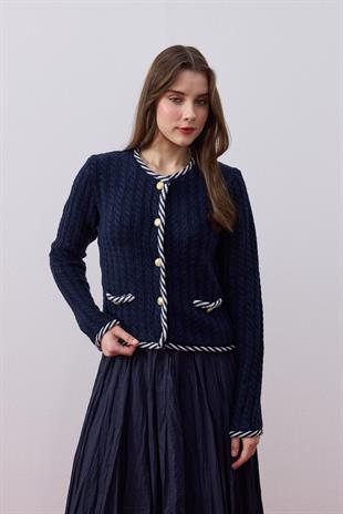 Vega Biyeli Gold Düğmeli Hırka- Lacivert