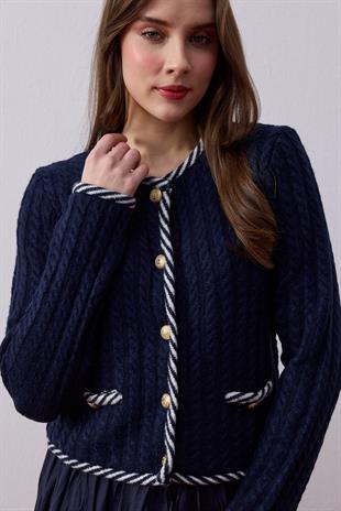 Vega Biyeli Gold Düğmeli Hırka- Lacivert