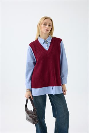 Vega Süveter Detaylı Gömlek - Bordo 