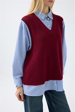 Vega Süveter Detaylı Gömlek - Bordo 