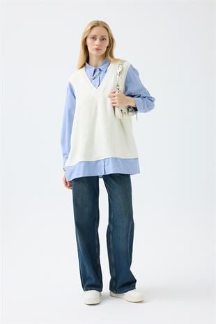 Vega Süveter Detaylı Gömlek - Ekru