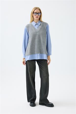 Vega Süveter Detaylı Gömlek - Gri