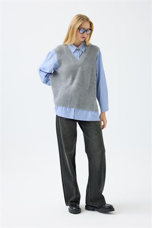 Vega Süveter Detaylı Gömlek - Gri