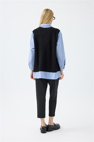 Vega Süveter Detaylı Gömlek - Siyah 