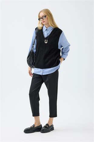 Vega Süveter Detaylı Gömlek - Siyah 