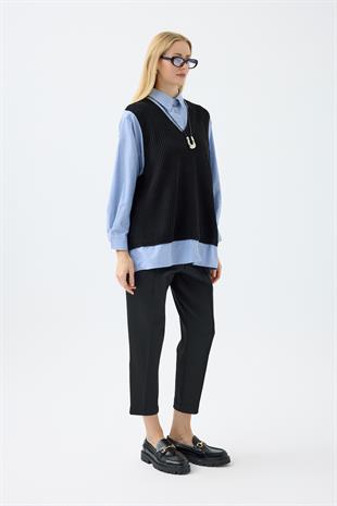 Vega Süveter Detaylı Gömlek - Siyah 