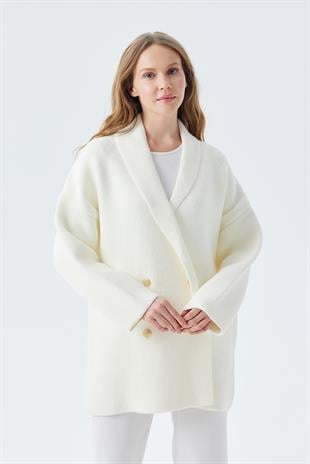 Venüs Kruvaze Kapamalı Triko Ceket- Ekru