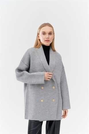 Venüs Kruvaze Kapamalı Triko Ceket- Gri