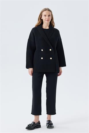 Venüs Kruvaze Kapamalı Triko Ceket- Siyah