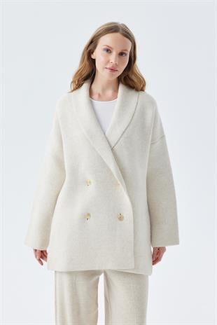 Venüs Kruvaze Kapamalı Triko Ceket- Bej