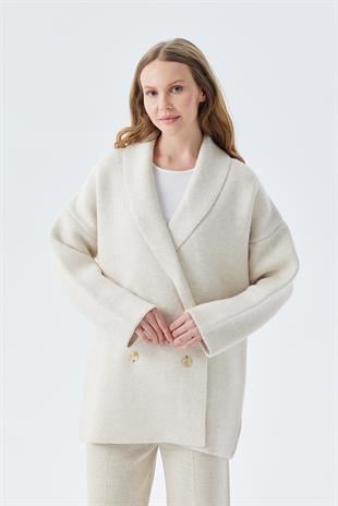 Venüs Kruvaze Kapamalı Triko Ceket- Bej