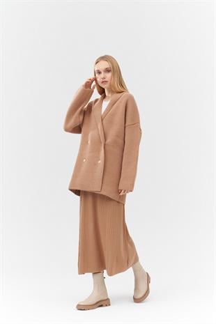 Venüs Kruvaze Kapamalı Triko Ceket- Camel