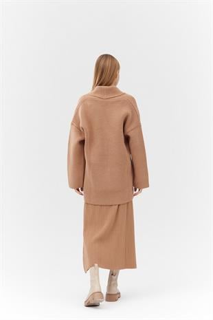 Venüs Kruvaze Kapamalı Triko Ceket- Camel