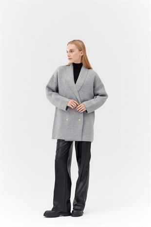 Venüs Kruvaze Kapamalı Triko Ceket- Gri