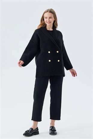 Venüs Kruvaze Kapamalı Triko Ceket- Siyah