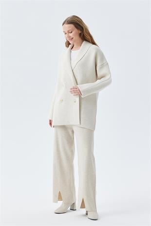 Venüs Kruvaze Kapamalı Triko Ceket- Bej