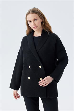 Venüs Kruvaze Kapamalı Triko Ceket- Siyah