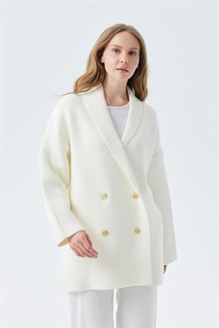 Venüs Kruvaze Kapamalı Triko Ceket- Ekru