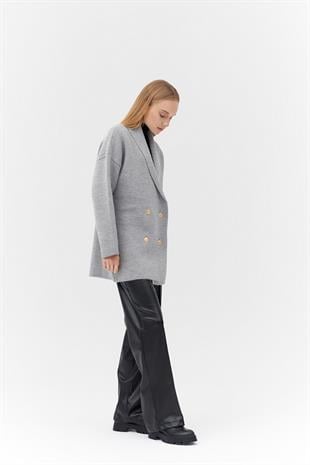 Venüs Kruvaze Kapamalı Triko Ceket- Gri