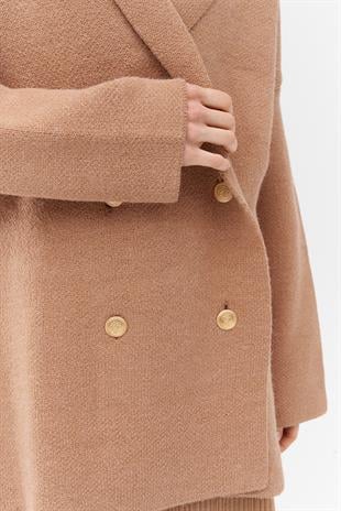 Venüs Kruvaze Kapamalı Triko Ceket- Camel