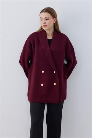 Venüs Kruvaze Kapamalı Triko Ceket- Bordo