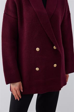 Venüs Kruvaze Kapamalı Triko Ceket- Bordo