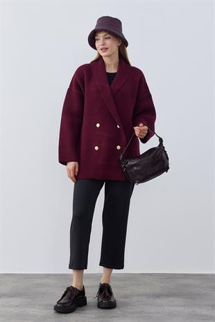 Venüs Kruvaze Kapamalı Triko Ceket- Bordo