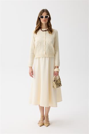 Vera Çiçek Motifli Hırka - Bej 