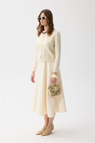 Vera Çiçek Motifli Hırka - Bej 