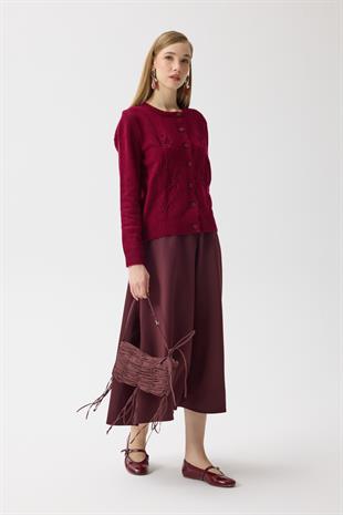 Vera Çiçek Motifli Hırka - Bordo 